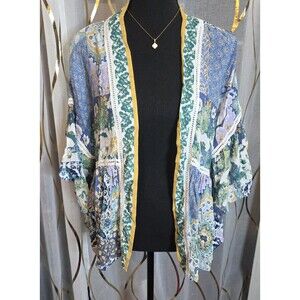 Boho Floral Patchwork Kimono Cardigan Womens Lightweight Open Front Peasant...